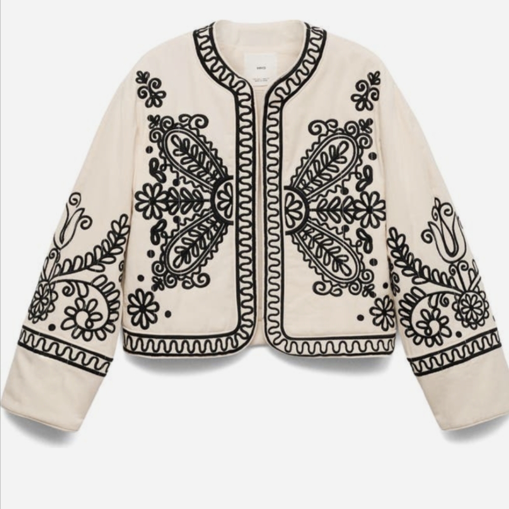 Mango Embroidered Cropped Jacket
